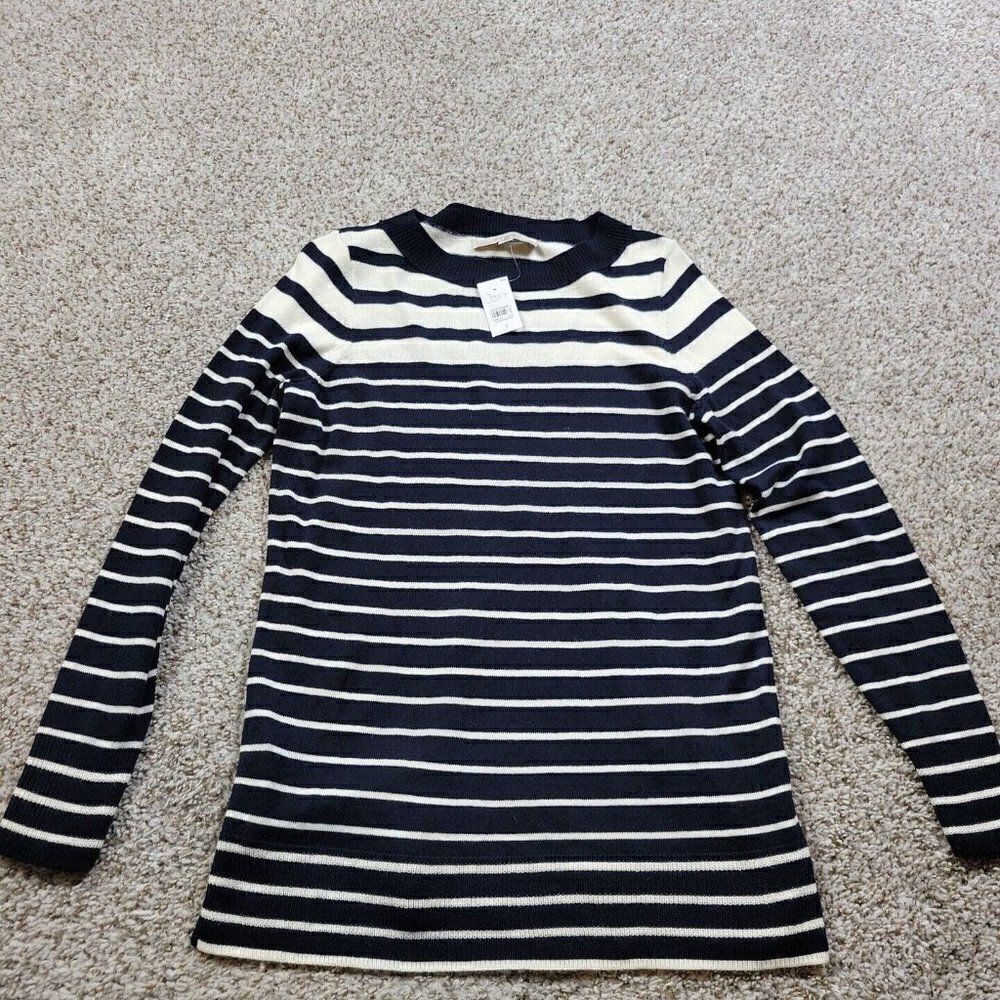 LOFT Sweater Womens Small Blue Cream Striped Acrylic Blend Long Sleeve w Tags